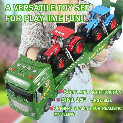 Miniatura 5 de Vehículos de fricción de camión agricultor de 25 pulgadas, 3 en 1, incluye 2 juguetes agrícolas Push & Go para niños pequeños a partir de 3 años