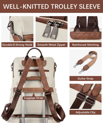 Miniatura 6 de Mochila de cuero PU para portátil BOSTANTEN para mujer, mochila de viaje de diseñador con compartimento para portátil, bolsos de hombro