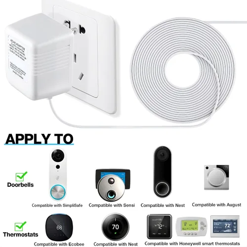 Miniatura 2 de Dreyoo Transformador de timbre de video, 24 voltios y 16.4 pies, adaptador de cable C con 50 clips de cable LPJ088 compatible con timbre