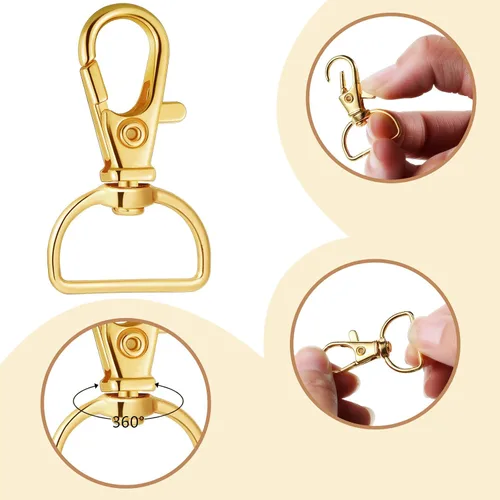 Miniatura 4 de Hotop 100 ganchos de clip para llavero con clip de anillo en D, ganchos giratorios y anillos para llavero en D, cierre de pinza de langosta