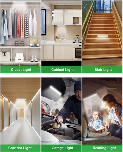 Miniatura 6 de Iluminación debajo del gabinete, luz de sensor de movimiento de 80 LED para interiores, luz de armario recargable, luces debajo del gabinete con 3