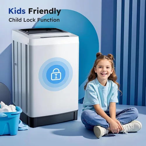 Miniatura 6 de Lavadora compacta de carga superior, lavadora completamente automática de 1.5 pies cúbicos con 10 niveles de agua y 8 programas de lavado