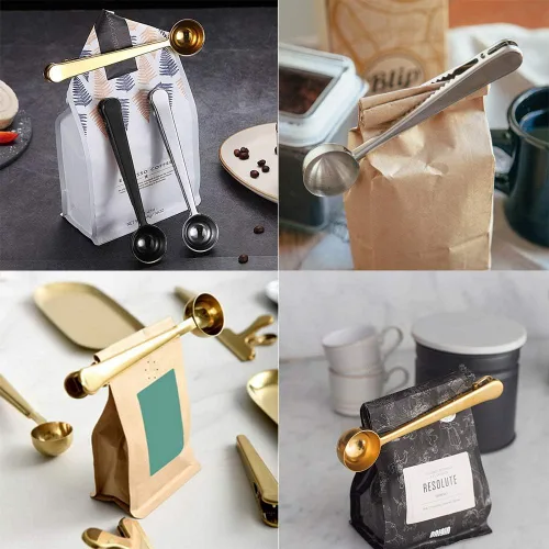 Miniatura 3 de 10 Pakcs cuchara y clip 2 en 1 acero inoxidable 1 cucharada de medición de tierra cuchara con clip de bolsa para café té Negro