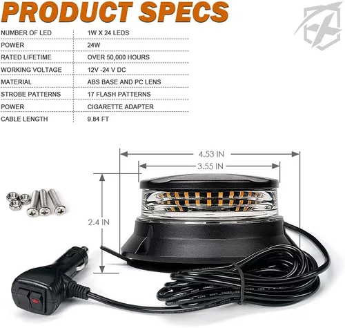 Miniatura 7 de Xprite Luz de Baliza LED Giratoria, Luces Estroboscópicas Súper Brillantes de 4.5 Pulgadas para Montacargas con Base Magnética para Camión