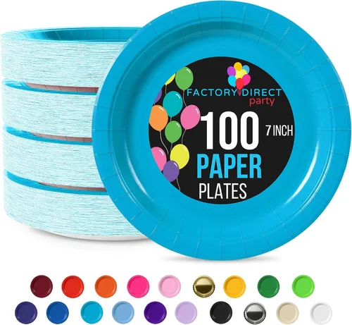 Miniatura 38 de Exquisite Party Solids - Platos desechables de papel amarillo de 7 pulgadas, para fiestas, 100 unidades, resistentes, 350 GSM, suministros