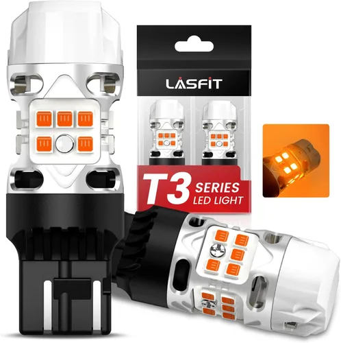 Miniatura 11 de LASFIT Bombilla LED T3 1156, señal de giro ámbar, resistencia incorporada 7506 CANBUS Ready sin errores, nuevo 500% brillante intermitente 4000LM