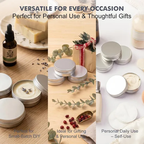 Miniatura 5 de Moretoes 8 Pack 2oz Aluminum Tins with Screw Lids, Small Metal Refillable Containers for Salve, Lip Balm, Cream, Lotion, Spice and Beard Balm