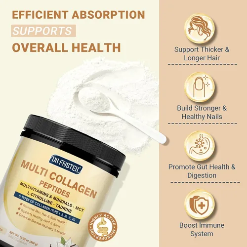 Miniatura 6 de DRFOSTER Péptidos de colágeno de vainilla en polvo para mujeres y hombres, colágeno multi tipo I II III V X con multivitaminas y minerales