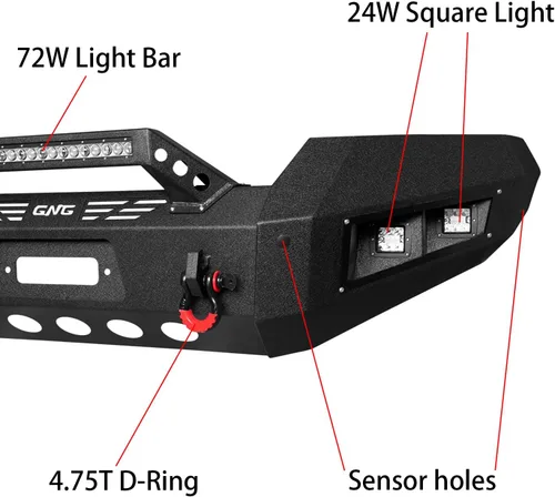 Miniatura 3 de Compatible con parachoques delantero y trasero de acero F150 2006-2007-2008 con placa de cabrestante, luces y anillos en D (textura negra)