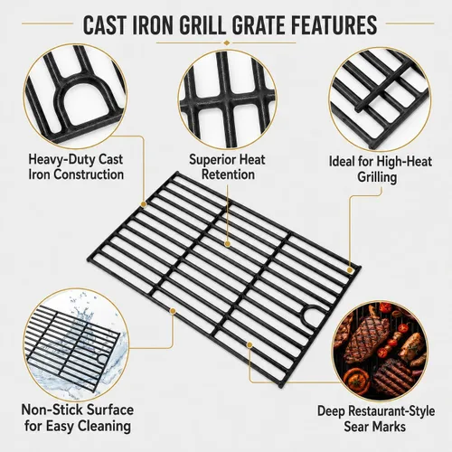 Miniatura 3 de Hisencn Piezas de repuesto para parrilla de gas Expert de 3 quemadores 720-0988EC 720-0988EG 720-0988ED, rejillas de parrilla de hierro fundido