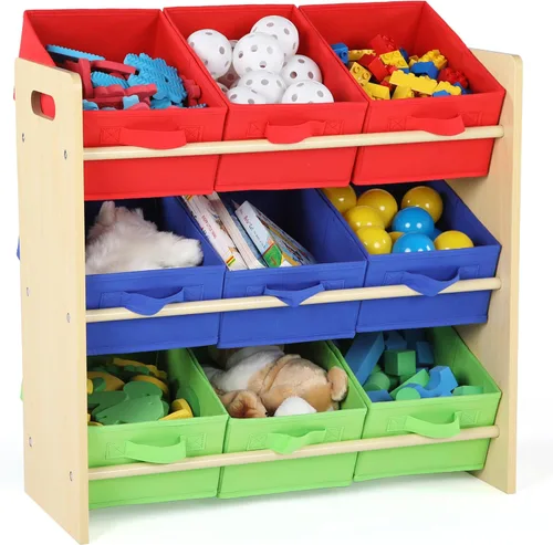 Miniatura 4 de Humble Crew - Organizador de juguetes para niños, 9 cubos de almacenamiento de tela, 24 pulgadas de alto, primario Natural/Primario
