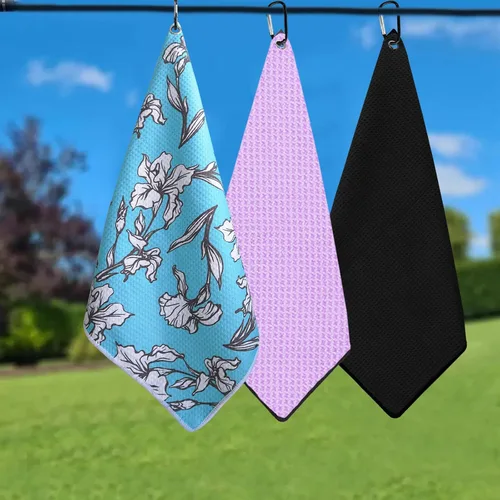 Miniatura 6 de FINGER TEN Toalla de golf de microfibra para bolsas de golf para hombres y mujeres con clip de 15.7 x 15.7 pulgadas, juego en gris, negro, azul