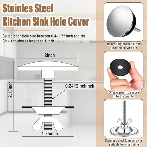 Miniatura 2 de LEIFIDE 2 Piezas 2 Pulgadas de Cubierta para Agujero de Fregadero de Cocina, Cubierta para Agujero de Llave de Cocina de Acero Inoxidable, Tapa