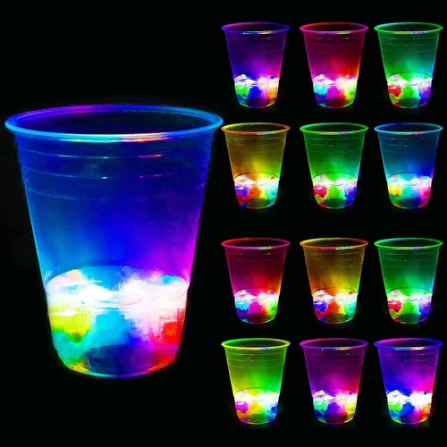 Vasos de fiesta brillantes de 16 onzas para interiores y exteriores, fiestas, eventos, paquete con color intermitente, colores brillantes que