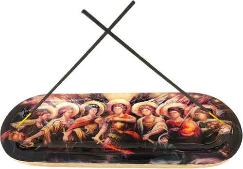 Govinda - Quemador de incienso, soporte para cenizas de madera, hecho a mano, regalo moderno, decoración del hogar, tamaño 12 x 4 pulgadas, diseño 7