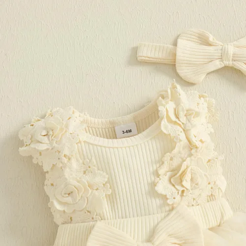 Miniatura 74 de Mubineo Ropa de verano para bebé niña, sin mangas, encaje floral, vestido de mameluco para recién nacido