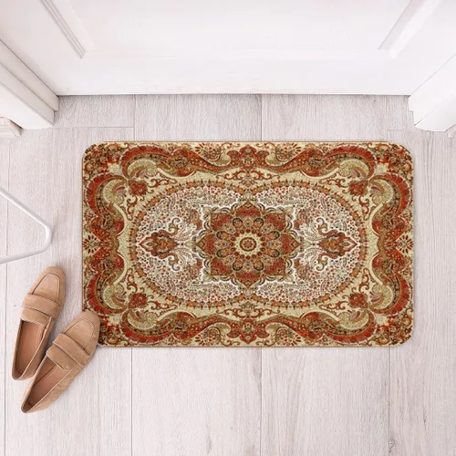 Miniatura 20 de Erosebridal Alfombras de baño vintage art decó, alfombra de baño antideslizante con medallón oriental rojo, 16 x 24 pulgadas, estilo bohemio, turco