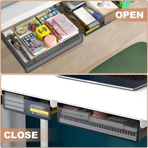 Miniatura 6 de SVNNELP Organizador de Almacenamiento de Cajón de Mesa Bajo el Escritorio, Paquete de 2 Cajones de Escritorio Deslizables Grandes y Medianos