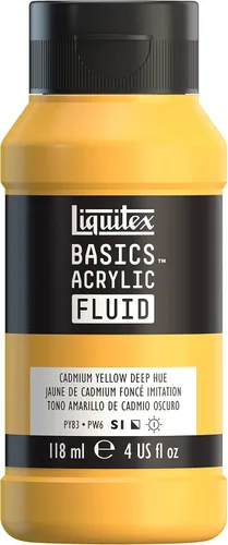 Miniatura 13 de Liquitex BASICS Pintura acrílica fluida, botella de 118ml (4 onzas), tono amarillo cadmio medio Tono medio amarillo cadmio