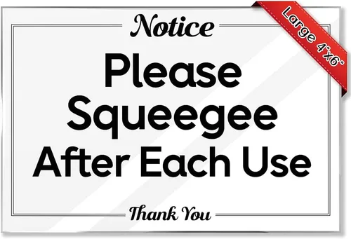 Letreros de baño Essentials for Hosts – Letrero acrílico de 4 x 6 pulgadas con cinta de montaje – Please Squeegee After Each Use Bathroom Sign