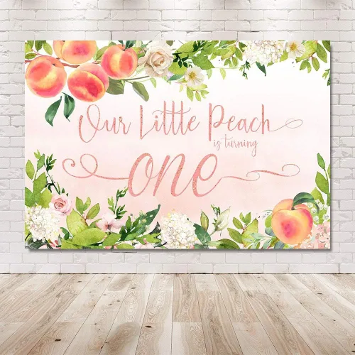 Miniatura 6 de MEHOFOND Sweet Little Peach Girl - Fondo para fotos de fiesta de cumpleaños, color rosa, floral, vegetación, feliz primer cumpleaños, fondos