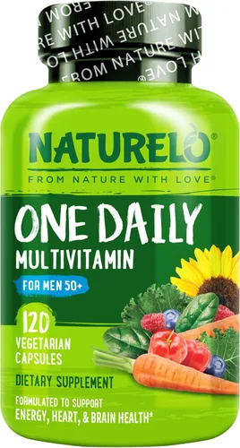 NATURELO Multivitamínico para hombres de 50+ - Un multivitamínico diario para hombres con vitaminas, minerales y alimentos integrales orgánicos,