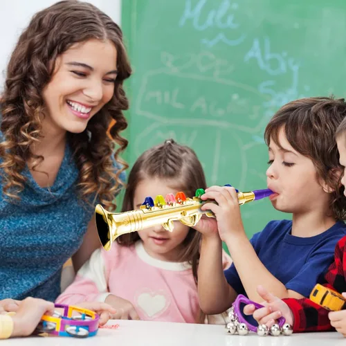 Miniatura 3 de Amylove Juego de 2 juguetes de saxofón y clarinete para niños pequeños, instrumentos de plástico, juguete musical falso, portátil, juguetes