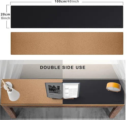 Miniatura 7 de MAIDERN Cubierta de mesa estrecha de 39.4" x 7.9", tapete reversible de cuero y corcho para mesa consola, protector de mesa largo y delgado