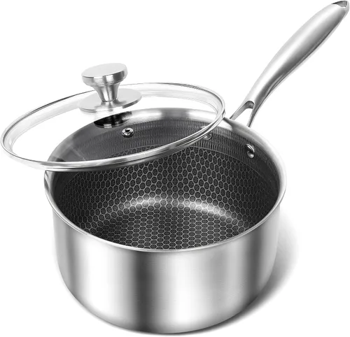 Miniatura 10 de MICHELANGELO Cacerola de 1 cuarto de galón con tapa, sartén de acero inoxidable de triple capa premium con tapa, cacerola pequeña