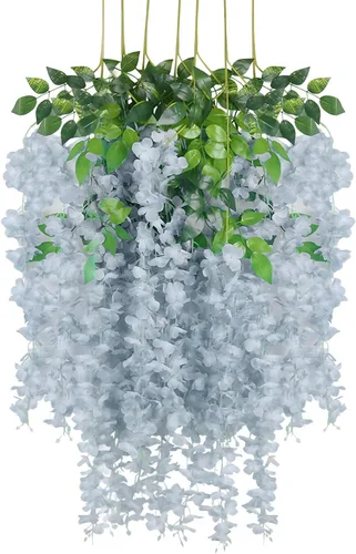 Miniatura 37 de Paquete de 12 guirnaldas de flores colgantes de glicina blanca, enredaderas de flores artificiales de 3.77 pies, glicinia falsa, guirnalda colgante