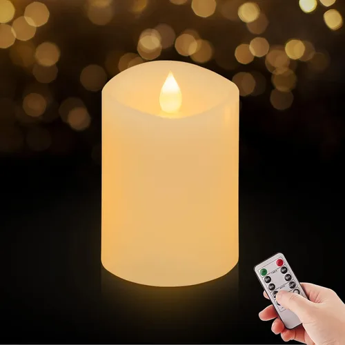 Juego de 1 velas sin llama de 3 x 4, batería de 2 AA, 600 horas, velas parpadeantes con temporizador, velas sin llama de 4 pulgadas con control
