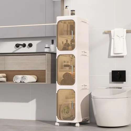Miniatura 16 de Armario de almacenamiento de baño delgado de 2 niveles, gabinetes de almacenamiento plegables, almacenamiento de baño estrecho, organizador