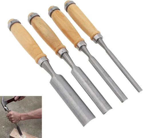 Juego de 4 cinceles semicirculares para carpintería, acero al cromo vanadio, tallado en madera, cinceles para principiantes y aficionados