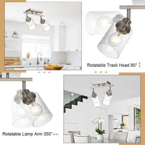 Miniatura 2 de 2-Luz de Pared con Foco y Sombra de Vidrio Sembrado, Iluminación Moderna de Techo en Níquel Cepillado para Pasillo y Baño