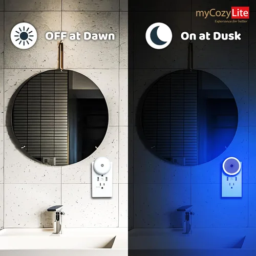 Miniatura 3 de Luz nocturna LED azul, enchufable, sensor inteligente del atardecer al amanecer, luz nocturna redonda pequeña, ahorro de energía, luz nocturna