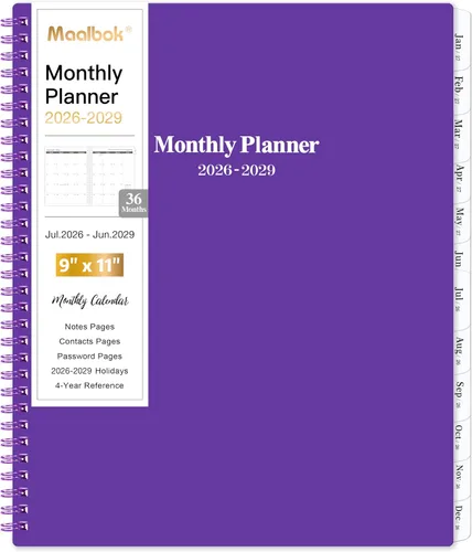Agenda mensual 2026-2028, enero de 2026 a diciembre de 2028, planificador de 3 años por meses 2026-2028, 9'' x 11'', bolsillo de 2 lados, 36