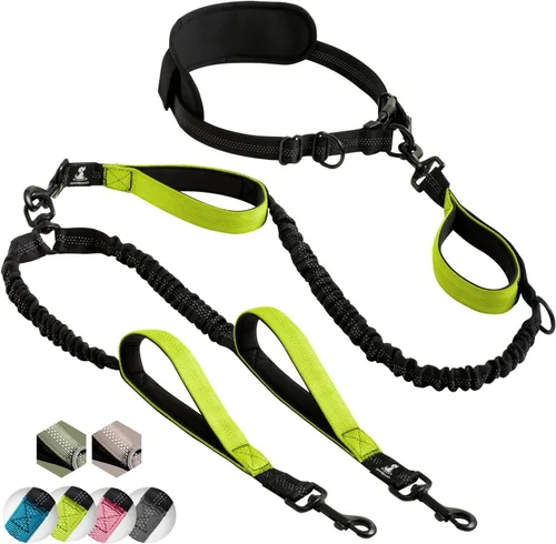 Miniatura 37 de SparklyPets Double Bungee Waist 2 Dog Leash with Back Brace – Dual Dog Leash for Medium/Large Breeds – Running Belt Fanny Pack with Phone, Waste