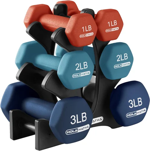 Miniatura 11 de HolaHatha Neoprene Dumbbell Weights Set w/Rack, Home Gym Equipment - Portable Weighted Exercise Dumbbells for Fitness, Training, and Lifting