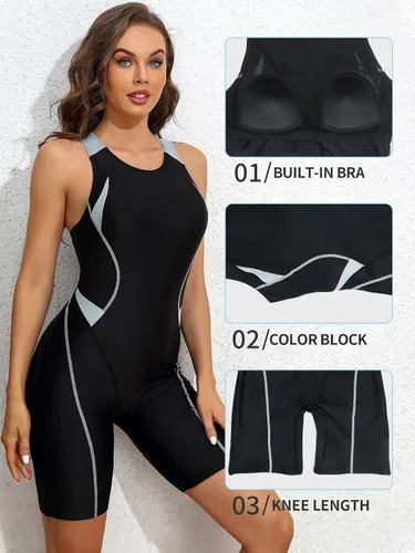 Miniatura 3 de ATTRACO Trajes de baño atléticos de una pieza para mujer, trajes de baño Boyleg con espalda cruzada