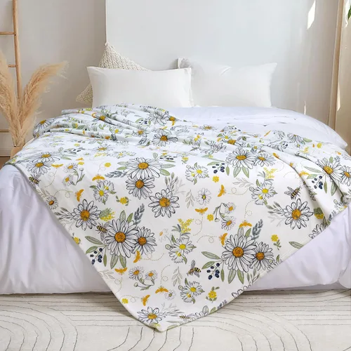 Miniatura 4 de Tupmnbry Manta floral de margaritas y girasoles, manta de franela súper suave, manta de cama ligera y esponjosa para cama, sofá y viajes, 50 x 60
