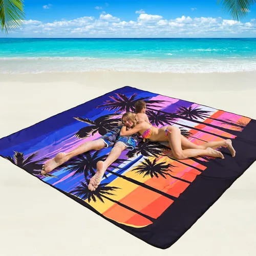 Miniatura 52 de WIWIGO Manta de playa impermeable a prueba de arena tapete de playa 79" X 83"/10'x9' para 2-8 adultos, de secado rápido, tapete de picnic al aire
