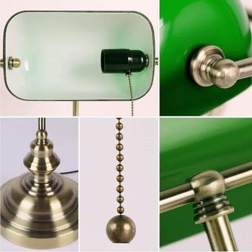 Miniatura 5 de Lámpara de escritorio de banqueros de vidrio con interruptor de cadena de tracción Enchufe en accesorio (verde)