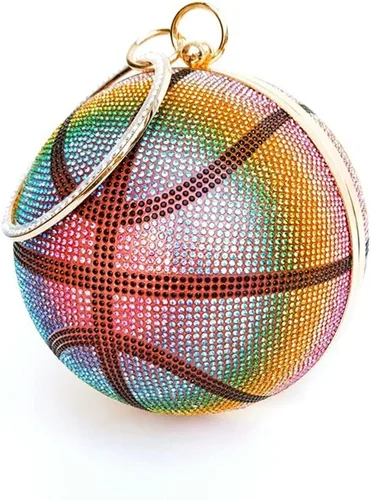 Miniatura 13 de UMREN Bolso cruzado con forma de baloncesto para mujer, con diamantes de imitación, bola redonda de cristal, bolso de mano para fiesta de boda