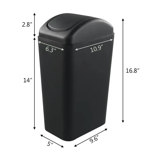 Miniatura 2 de Hespama Bote de basura delgado, 14L, color negro, con tapa basculante, cubo de basura para espacio estrecho