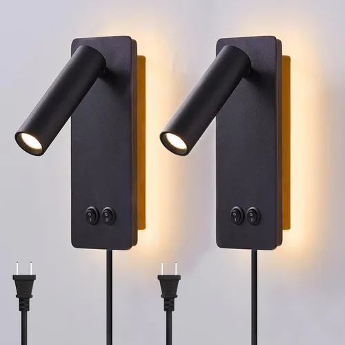 Miniatura 8 de Luces LED de pared de lectura para dormitorio, lámpara de pared nocturna con luz de fondo, apliques de pared ajustables con cable enchufable, Blanco