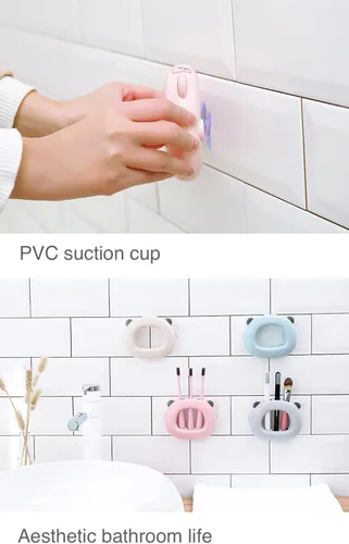 Miniatura 6 de Portacepillos de dientes Kawaii con cara de oso montado en la pared para baños, niños, adolescentes, niñas, dormitorio, colgante, ventosa, soporte