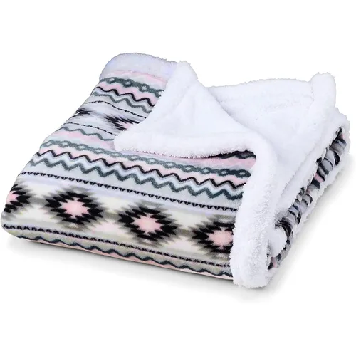 Miniatura 11 de Manta de forro polar sherpa ultrasuave Manta acogedora de felpa para niños Reversible con estampados aztecas Lavable Tamaño amplio