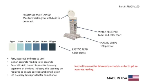 Miniatura 3 de Tiras reactivas de ácido peracético, 0-160 ppm [Vial de 100 tiras]