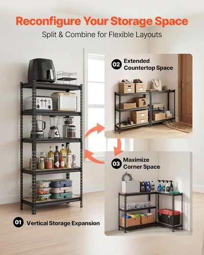 Miniatura 5 de VEVOR Storage Shelves, 5-Tier Adjustable, 2000 lbs Capacity, Heavy Duty Garage Storage Shelving Unit, Metal Utility Rack Shelf, for Kitchen Pantry