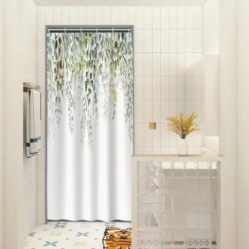 Miniatura 31 de Cortinas de ducha botánicas verdes de 36 x 72 pulgadas, hojas de eucalipto naturales de primavera para minimalismo moderno, decoración de baño, tela